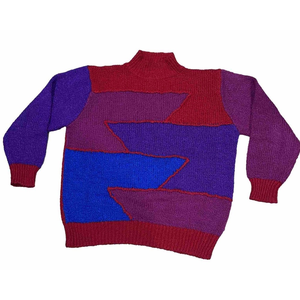 Vintage Jason Maxwell 80s Geometric Colorful Sweater Women's XL Mock Neck
